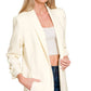Woven 3/4 Ruched Sleeve Open Front Classic Blazer