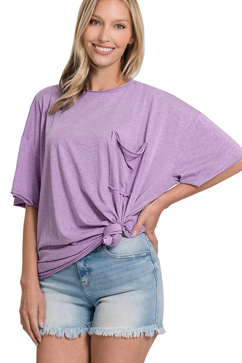 .SI-25555 Tri Blend Oversized Front Pocket Raw Edge Boyfriend