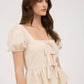 FRONT BOW DETAIL PUFF SLEEVE PEPLUM TOP