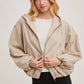 FAUX SUEDE HOODED CROP JACKET WITH ZIPPER