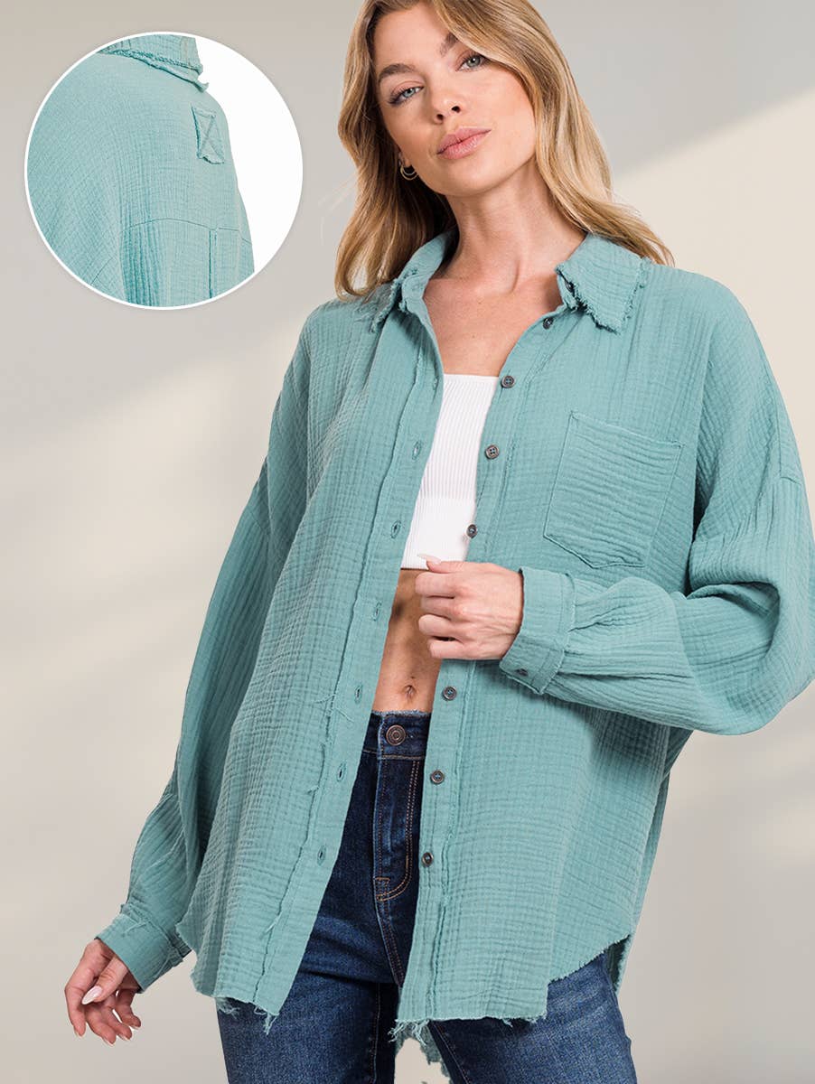 Oversized Raw Edge Blouse W/ Back Patch