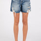 P1355R-MD HIGH RISE RIGID RELAXED MIDI SHORT W/ FRAYED HEM
