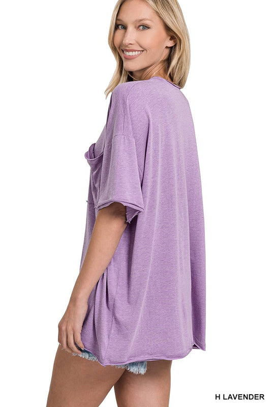 .SI-25555 Tri Blend Oversized Front Pocket Raw Edge Boyfriend