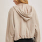 FAUX SUEDE HOODED CROP JACKET WITH ZIPPER