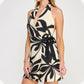 Abstract Floral Halter Wrap Open Back Mini Dress