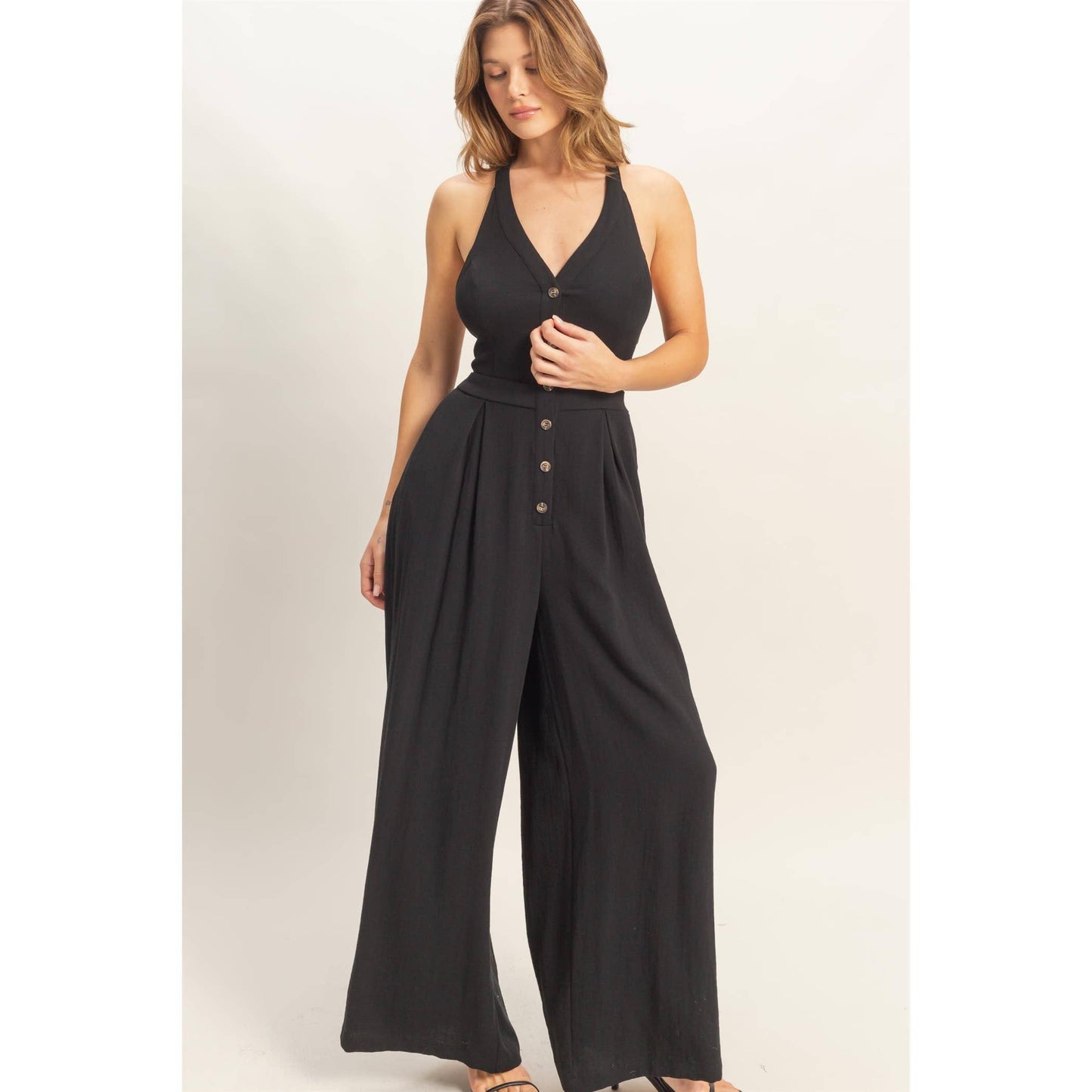 Halter Button-Front Jumpsuit