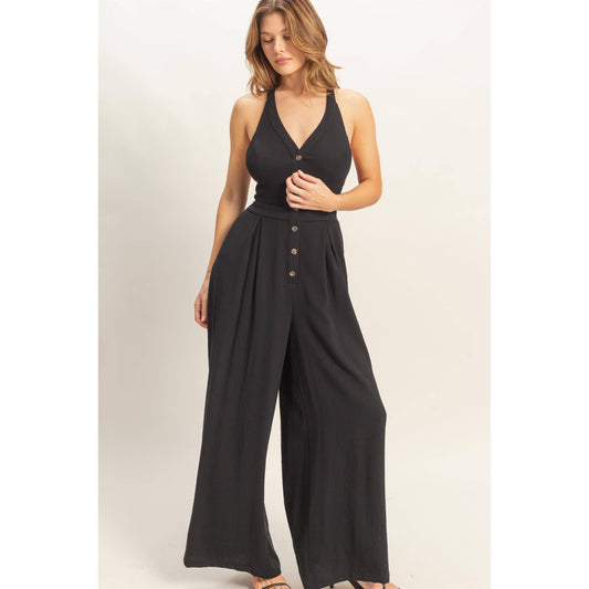 Halter Button-Front Jumpsuit