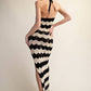 Crochet Halter Side Slit Maxi Dress - Taupe/Black