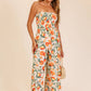 Citrus Print Strapless Wide Leg Jumpsuit