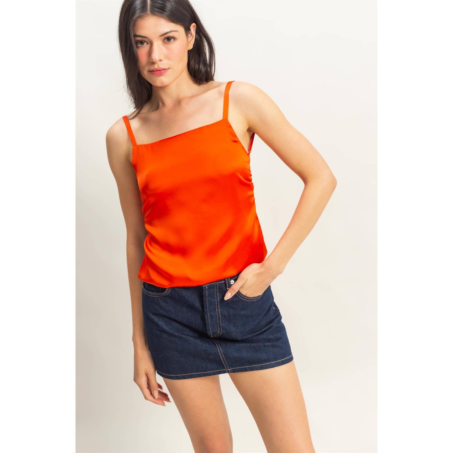 DZ25C126-Satin Back Tie Detail Sleeveless Top