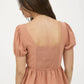 FRONT BOW DETAIL PUFF SLEEVE PEPLUM TOP