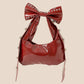 Ribbon Bow Grommeted Faux Leather Hand Bag