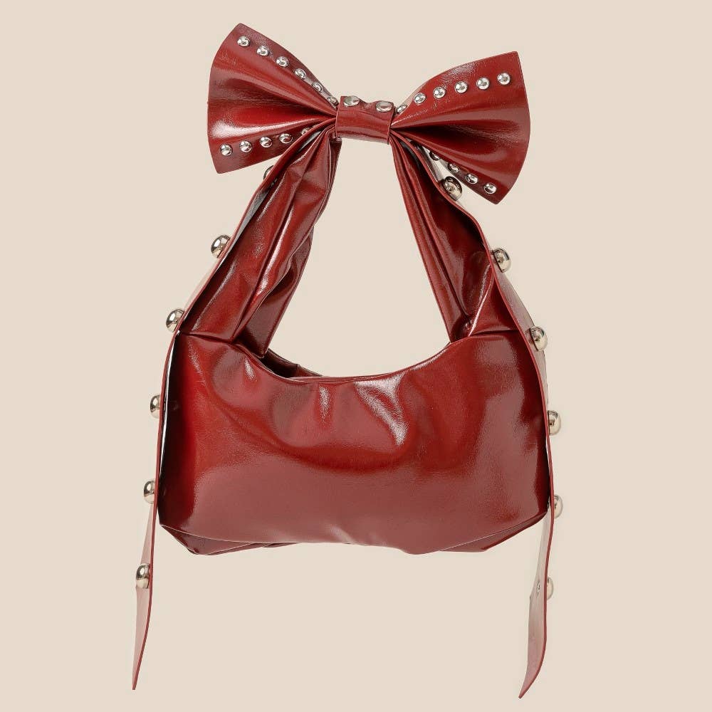 Ribbon Bow Grommeted Faux Leather Hand Bag