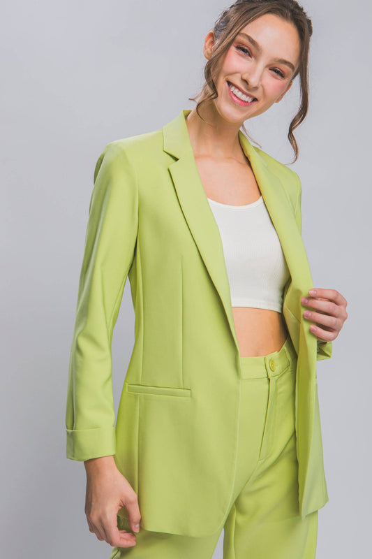`"._ Woven Solid Classic Blazer