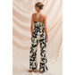PRINTED STRAPLESS BACK SMOCKED TUBE TOP JUMPSUIT