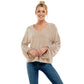 V NECK CHENILLE SWEATER WITH RUCHED SLEEVE