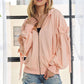 RUFFLED PUFF SLEEVE ZIP UP HOODIE