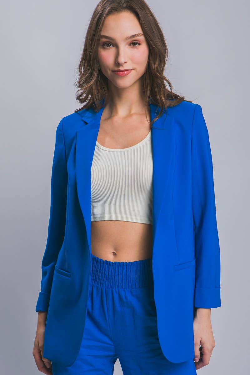 `"._ Woven Solid Classic Blazer