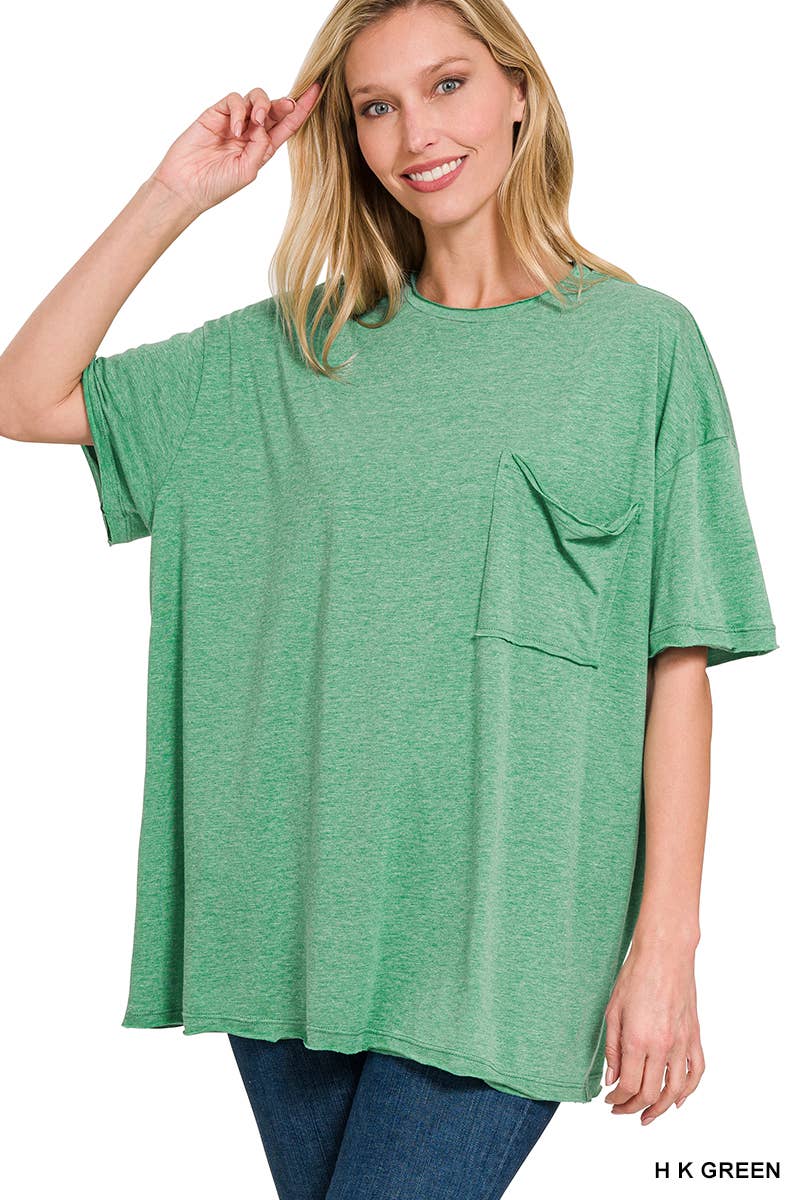 .SI-25555 Tri Blend Oversized Front Pocket Raw Edge Boyfriend