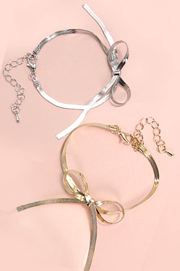 HERRINGBONE SNAKE CHAIN BOW BRACELET | 40B109