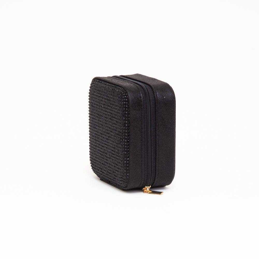 Rhinestone Zip Around Square Jewelry Box