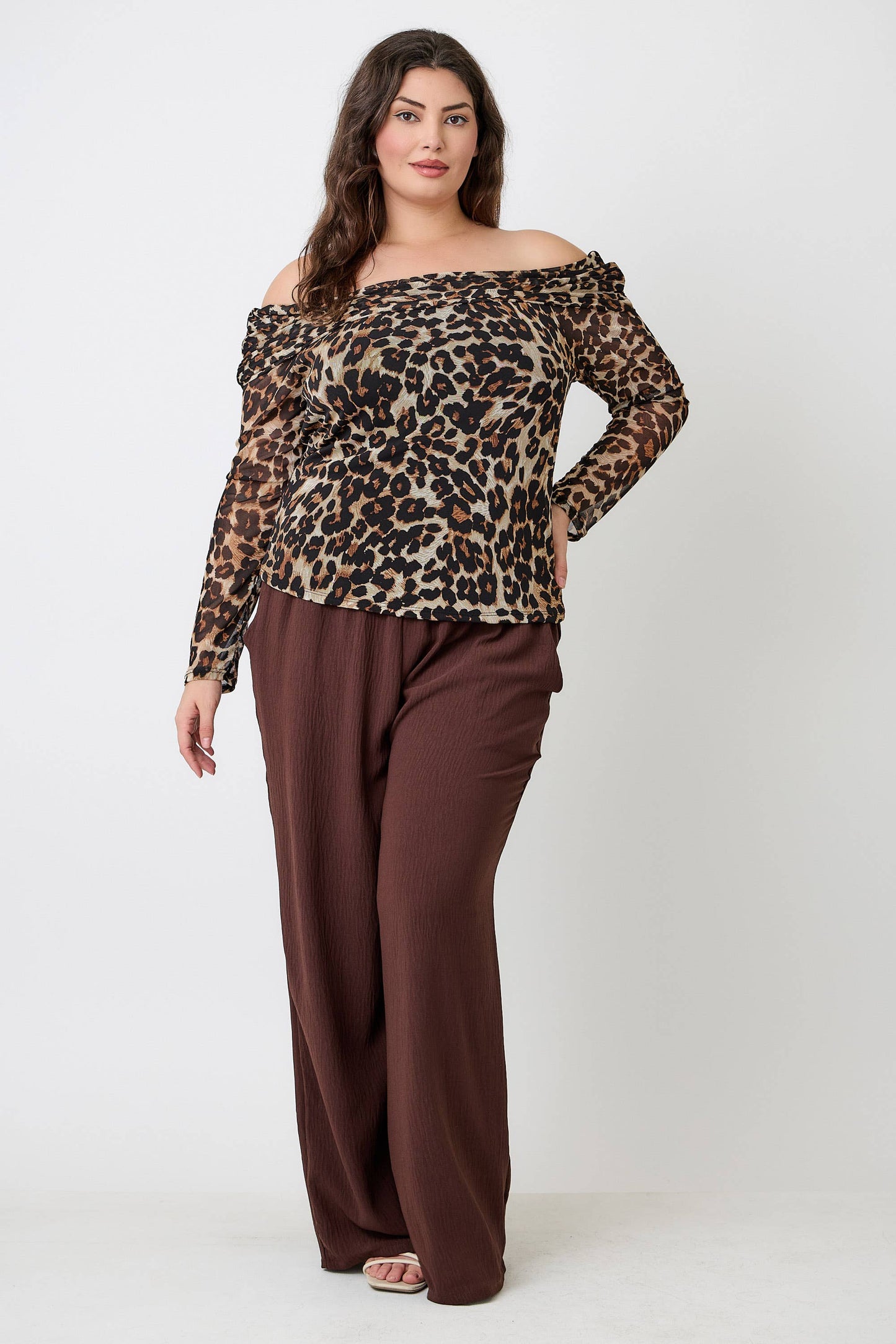 Sasha Plus Size Leopard Print Off-the-Shoulder Blouse