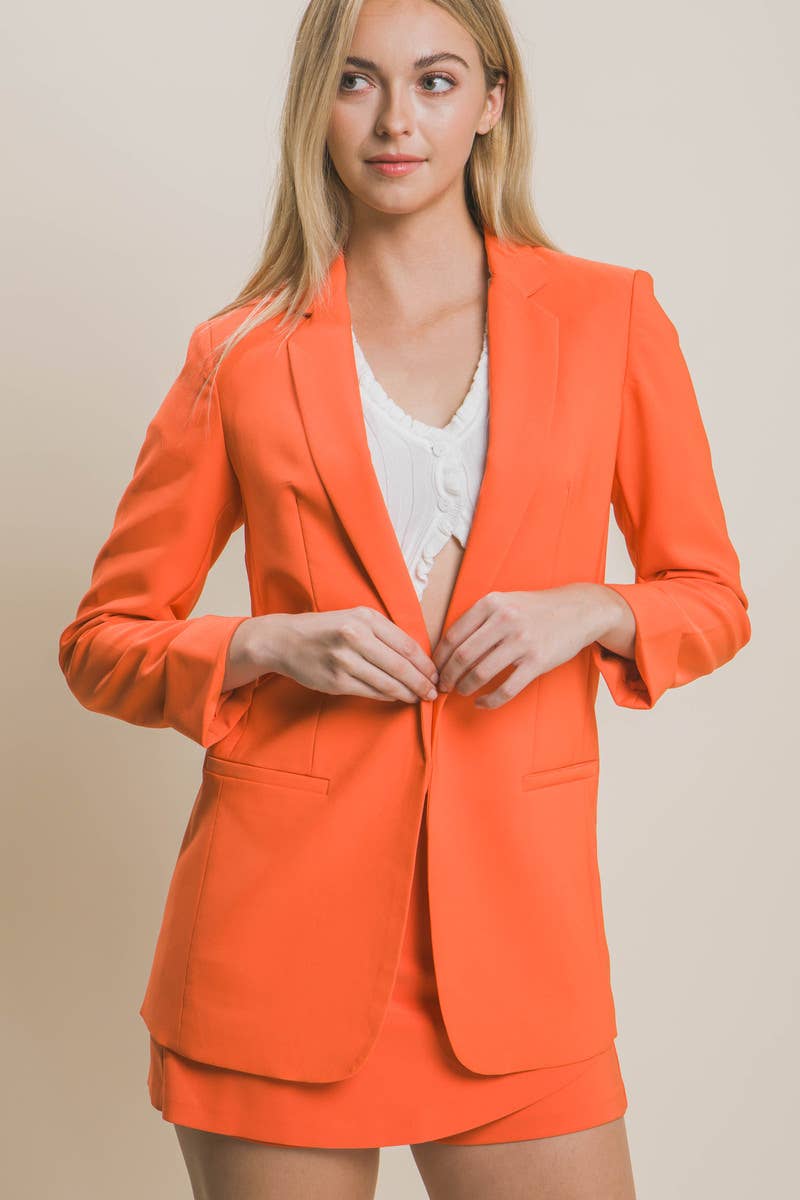 `"._ Woven Solid Classic Blazer