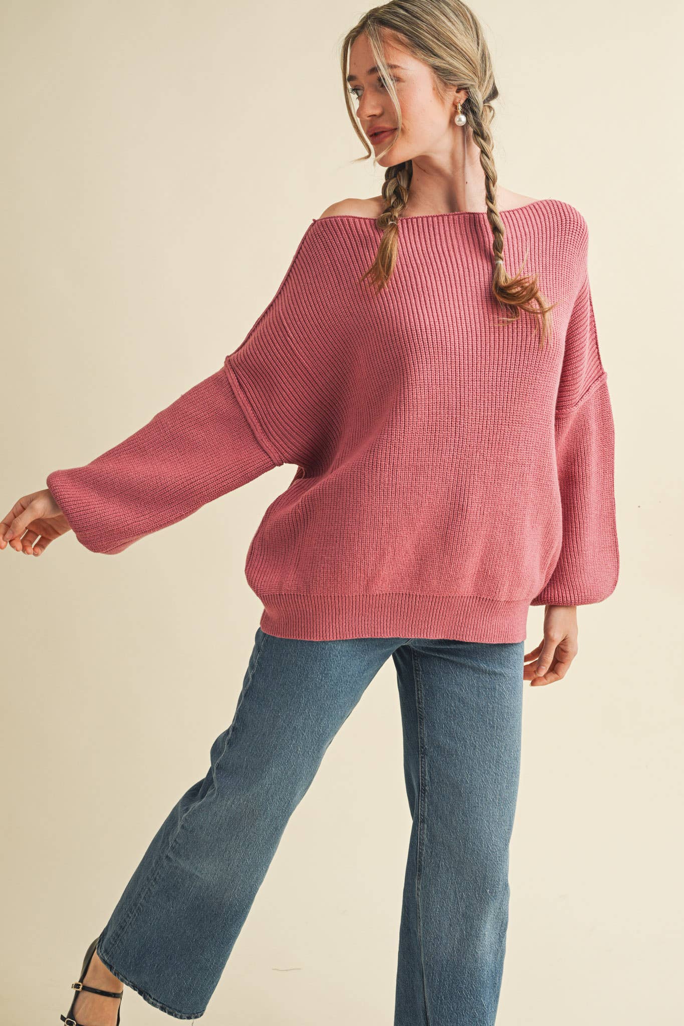 BOAT NECK BUBBLE SLEEVE SWEATER