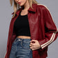 Long Sleeve Line Detail Faux Leather Jacket
