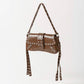 Glossy Faux Leather Rivet Trim Shoulder Bag