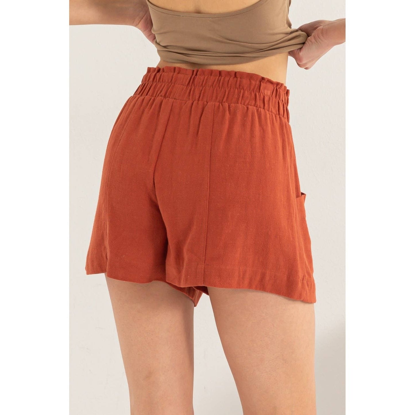 DZ24C377-D-ALL TIME FUN HIGH WAIST LINEN SHORTS