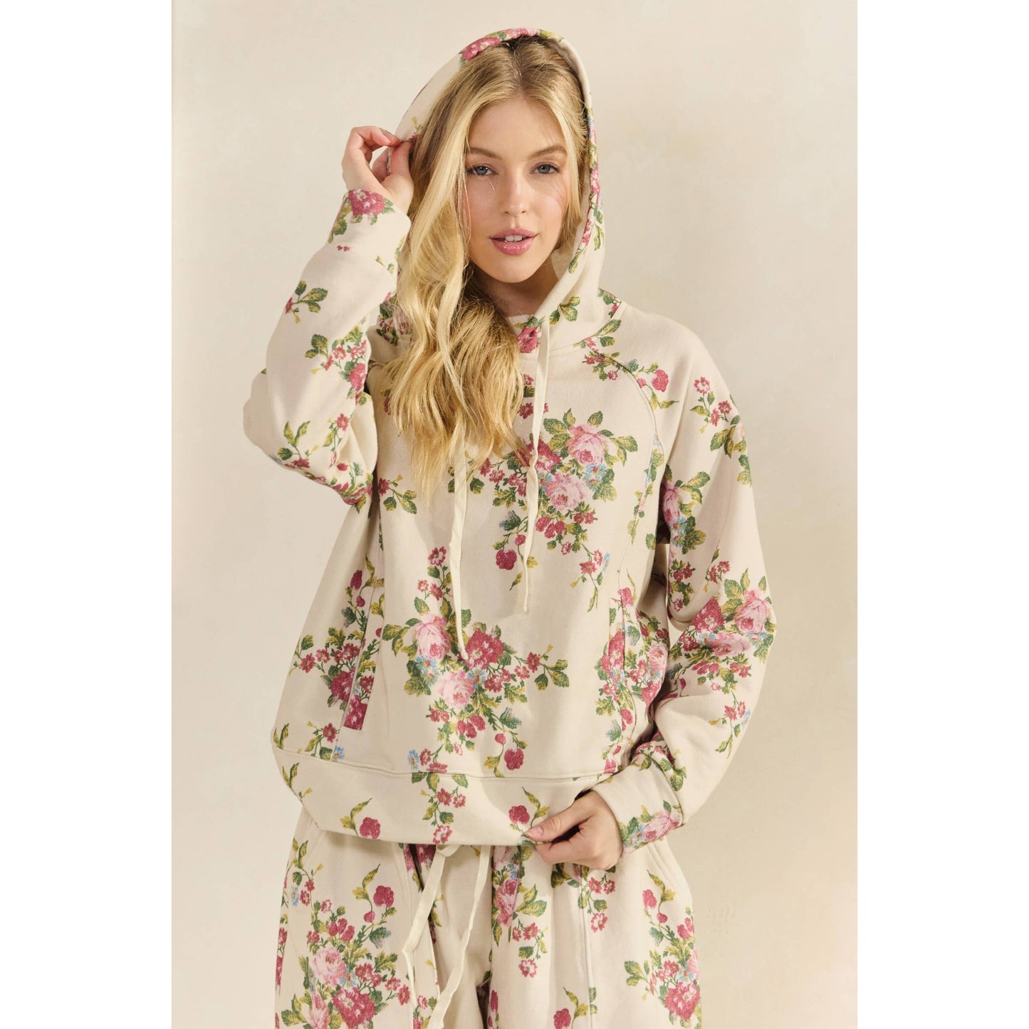 Floral Printed French Terry Hoodie