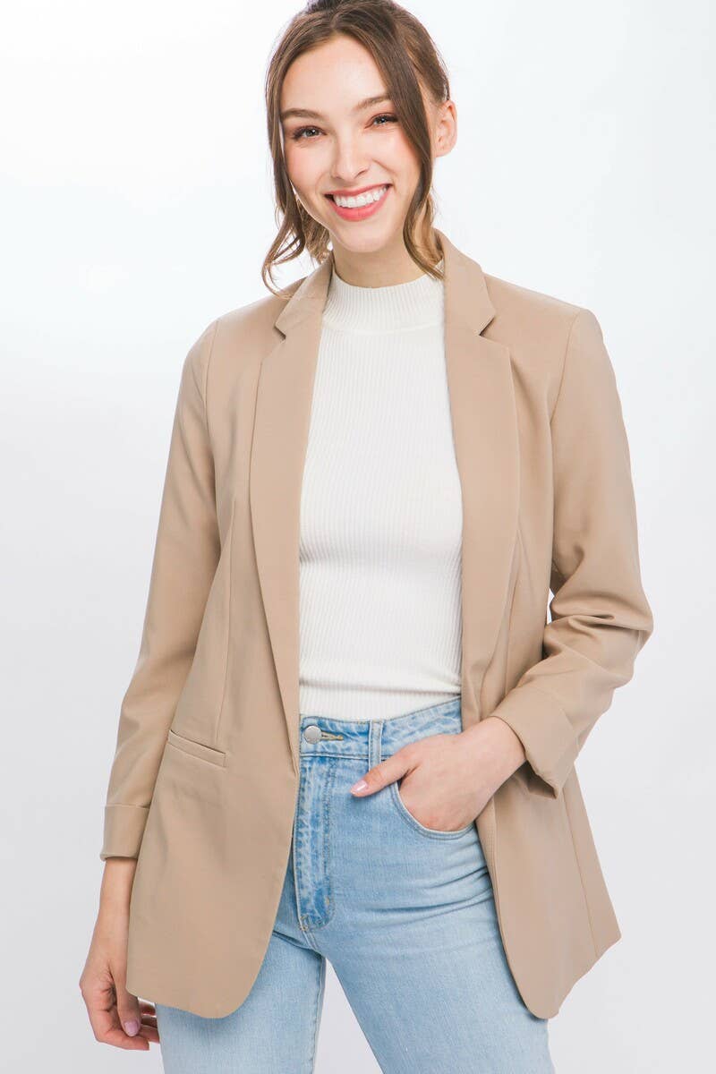 `"._ Woven Solid Classic Blazer