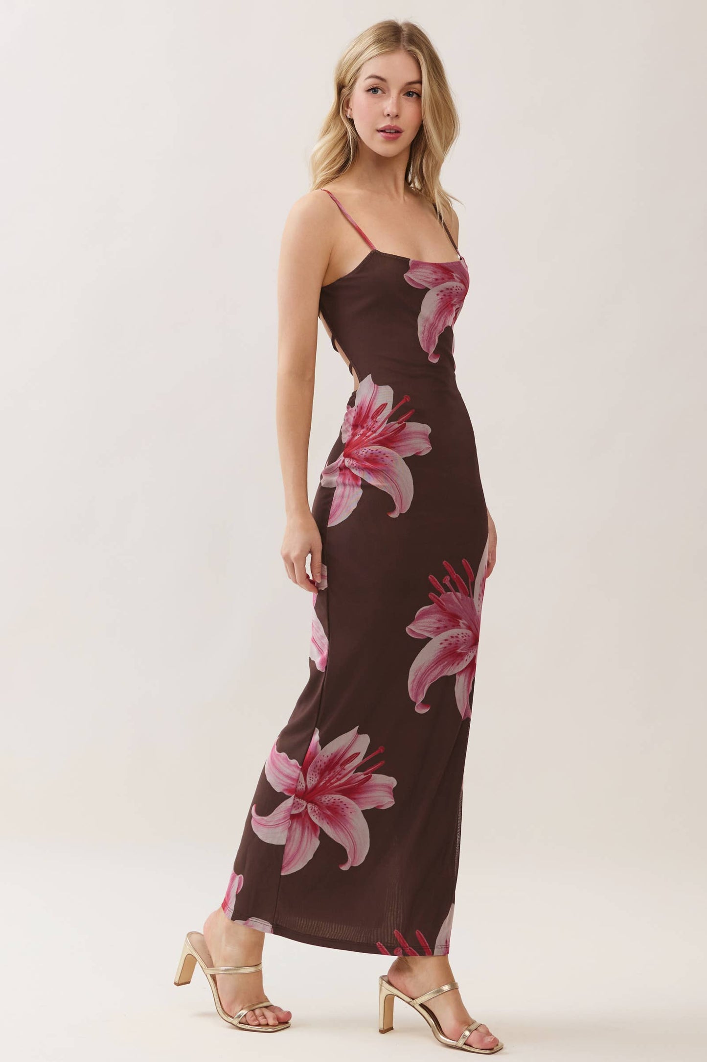 LEOPARD LILY - LAYERED STRAP BACK MAXI DRESS W/ SIDE SLIT