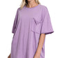 .SI-25555 Tri Blend Oversized Front Pocket Raw Edge Boyfriend