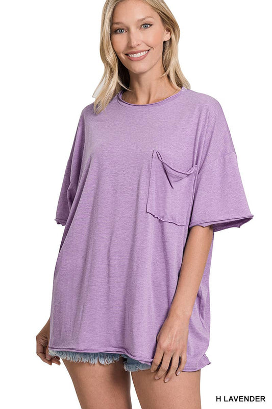 .SI-25555 Tri Blend Oversized Front Pocket Raw Edge Boyfriend