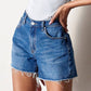 High Rise Trim Midi Stretch Denim Shorts