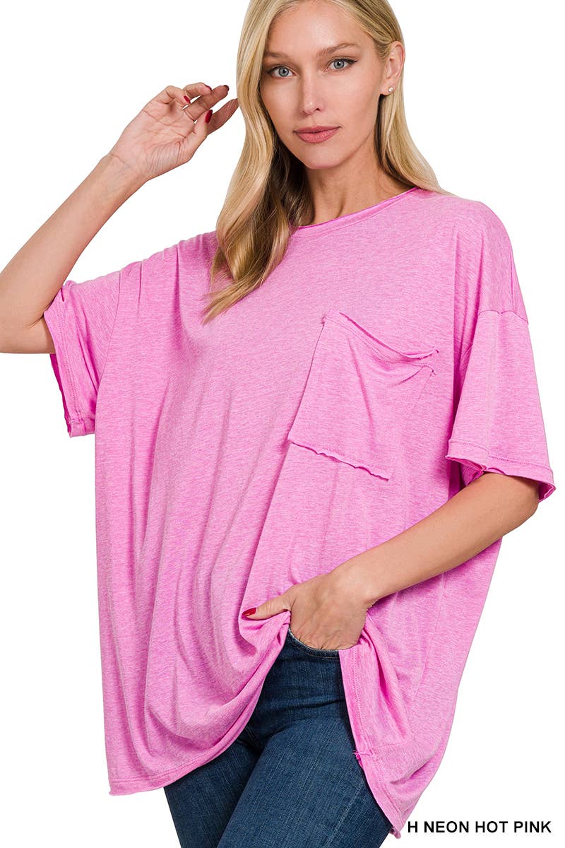 .SI-25555 Tri Blend Oversized Front Pocket Raw Edge Boyfriend