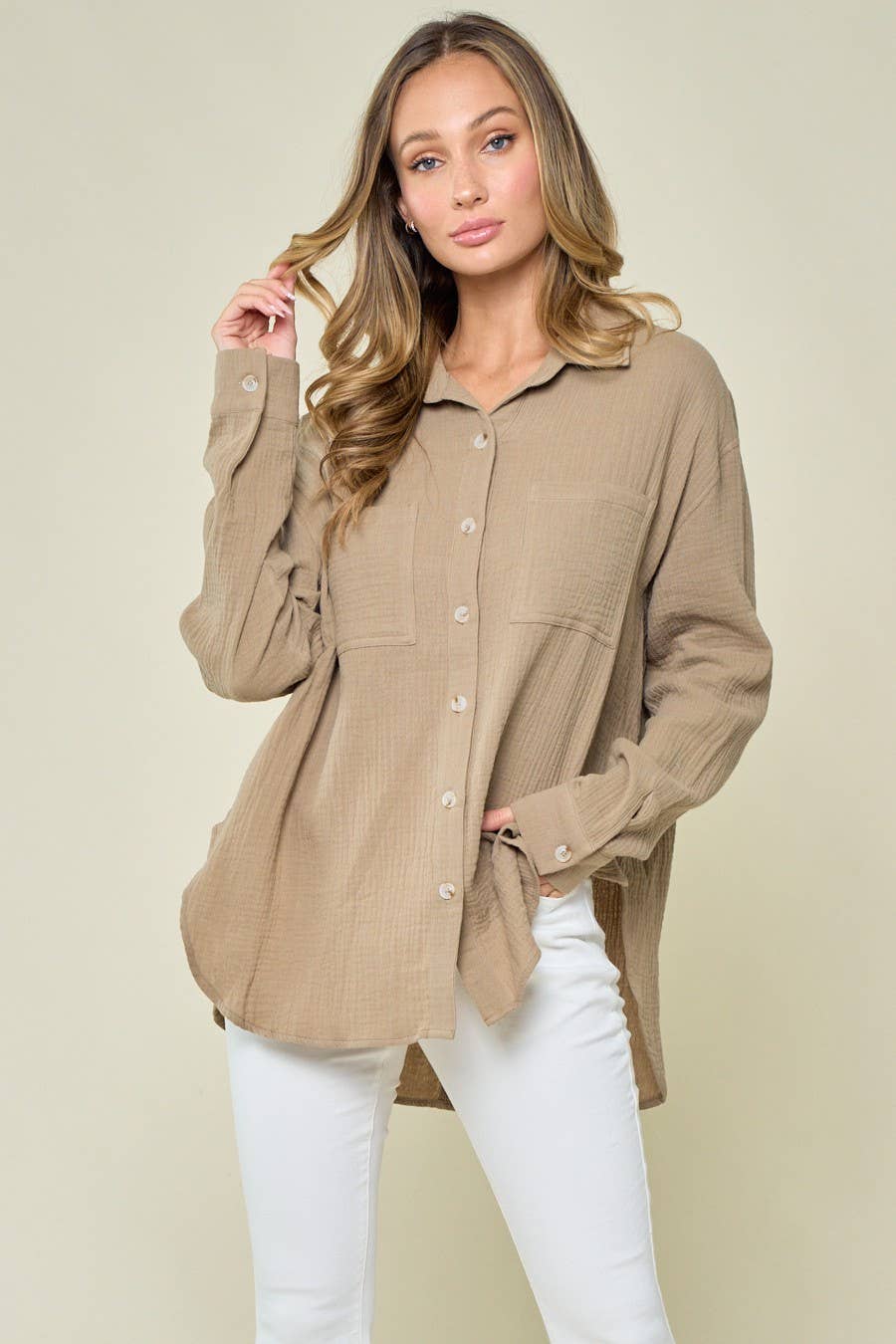 OVERSIZED GAUZE BLOUSE TAUPE