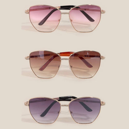 Rhinestone Accent Aviator Sunglasses Set