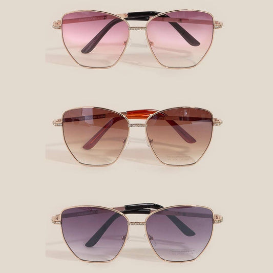 Rhinestone Accent Aviator Sunglasses Set