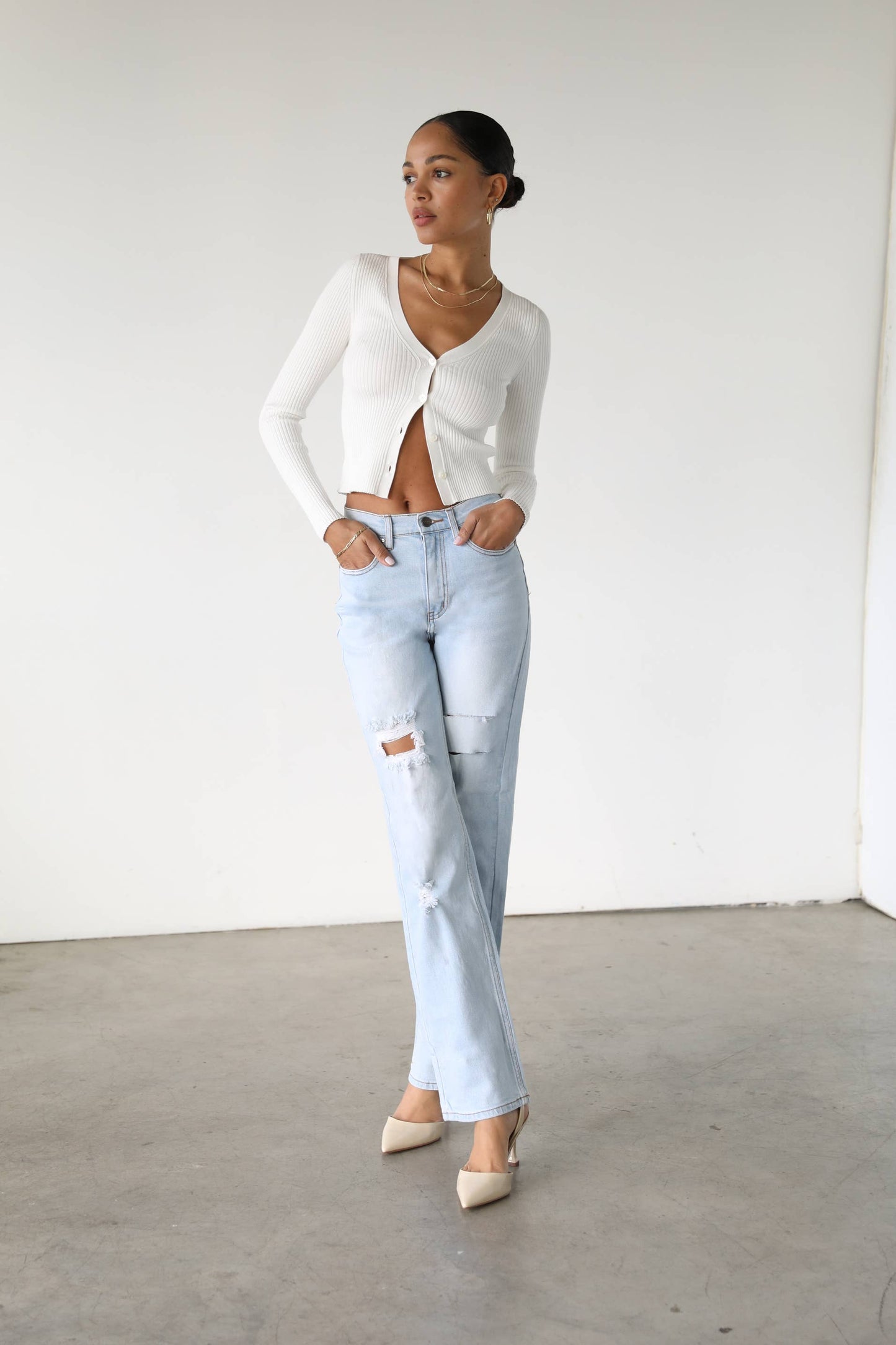 High Rise Straight Leg Denim Jeans-7106