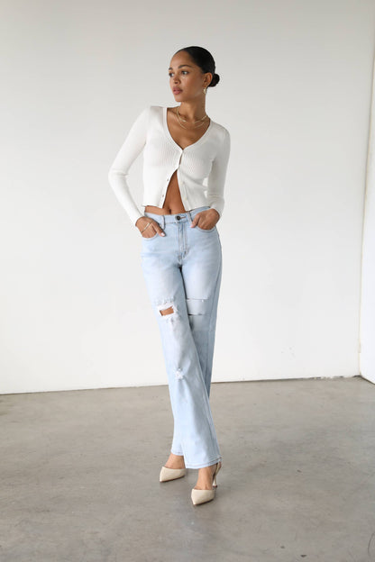 High Rise Straight Leg Denim Jeans-7106