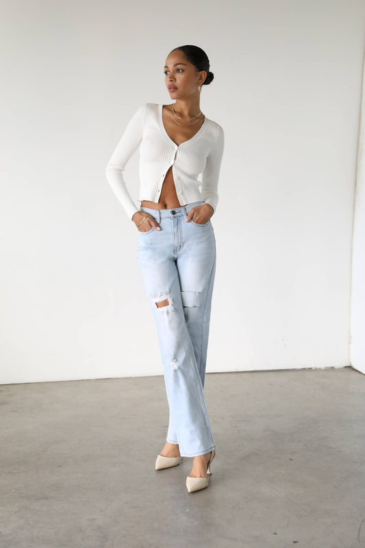 High Rise Straight Leg Denim Jeans-7106