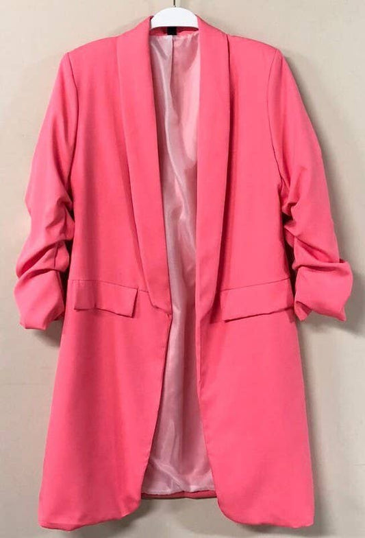 NEON RUCHED SLEEVE LONG BOYFRIEND BLAZER (81255-NEON)