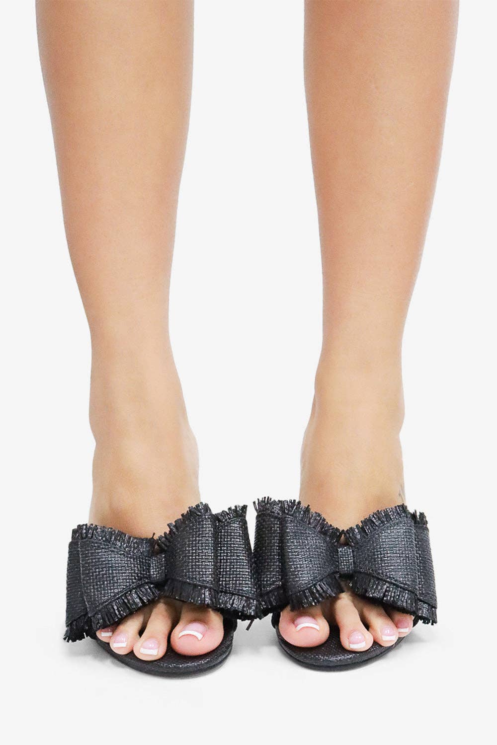BEACH HOUSE - Raffia Bow Mules, Woven Finish, Stiletto Heel