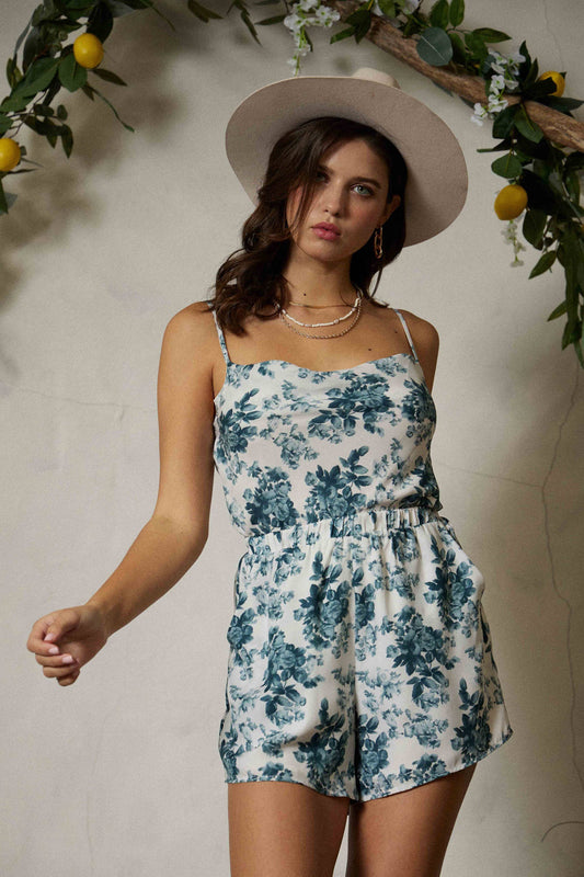 Floral Print Sleeveless Romper