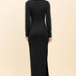 DOUBLE LAYERED BOAT NECK LONG SLEEVE SLIT MAXI