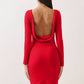 SELF DOUBLE BACK DRAPE LONG SLV MINI DRESS