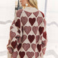 MOCK NECK HEART PRINT PULLOVER SWEATER